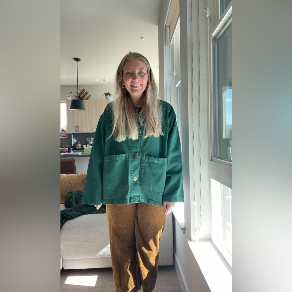 Anthropologie Unpublished Evergreen Utility Jacket | Cotton Chore Coat Size L - Picture 3 of 9